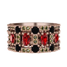 Zelie Tamtur Yüzük - Garnet, siyah zirkon ve peridot 8 ayar rose altın yüzük #yvftzr
