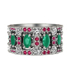 Zelie Tamtur Yüzük - Kök zümrüt, beyaz zirkon ve rodolit garnet 925 ayar gümüş yüzük #ywwk8n