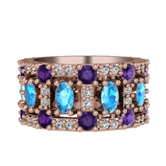 Zelie Tamtur Yüzük - Akuamarin, ametist ve swarovski 18 ayar rose altın yüzük #z1dbty