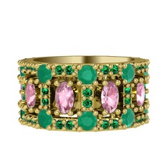 Zelie Tamtur Yüzük - Pembe kuvars, kök zümrüt ve yeşil kuvars 925 ayar altın kaplama gümüş yüzük #zgufi9
