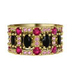 Zelie Tamtur Yüzük - Siyah zirkon, rodolit garnet ve pembe kuvars 14 ayar altın yüzük #zjf4s5