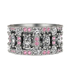 Zelie Tamtur Yüzük - Swarovski, pırlanta ve pembe kuvars 8 ayar beyaz altın yüzük (1.76 karat) #zlr45x