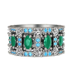 Zelie Tamtur Yüzük - Kök zümrüt, pırlanta ve akuamarin 18 ayar beyaz altın yüzük (1.76 karat) #zsydn0