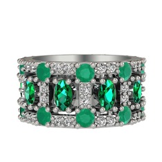 Zelie Tamtur Yüzük - Yeşil kuvars, kök zümrüt ve swarovski 14 ayar beyaz altın yüzük #zvlts2