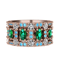 Zelie Tamtur Yüzük - Yeşil kuvars, pırlanta ve akuamarin 925 ayar rose altın kaplama gümüş yüzük (1.76 karat) #zwityw