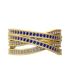 Rhys Yüzük - Lab safir ve swarovski 14 ayar altın yüzük #10n4djy