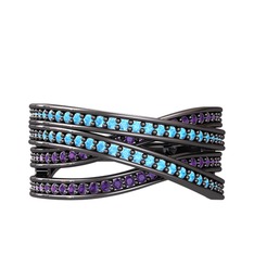 Rhys Yüzük - Akuamarin ve ametist 925 ayar siyah rodyum kaplama gümüş yüzük #10npawd