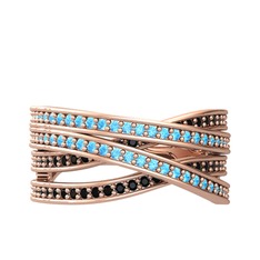 Akuamarin ve siyah zirkon 925 ayar rose altın kaplama gümüş yüzük