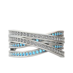 Rhys Yüzük - Beyaz zirkon ve akuamarin 925 ayar gümüş yüzük #11g6vw9