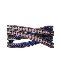 Rhys Yüzük - Pembe kuvars ve lab safir 925 ayar siyah rodyum kaplama gümüş yüzük #12gthat