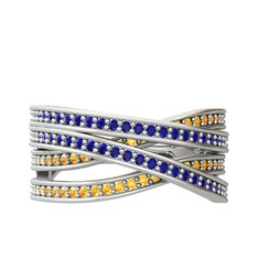 Rhys Yüzük - Lab safir ve sitrin 925 ayar gümüş yüzük #12ryb7z