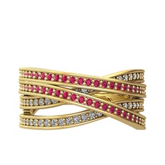 Rhys Yüzük - Rodolit garnet ve pırlanta 14 ayar altın yüzük (0.484 karat) #130iawk