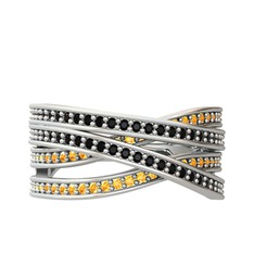 Rhys Yüzük - Siyah zirkon ve sitrin 925 ayar gümüş yüzük #13j9ngh