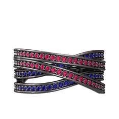 Rhys Yüzük - Rodolit garnet ve lab safir 925 ayar siyah rodyum kaplama gümüş yüzük #13pm2e3