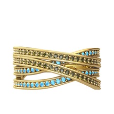 Rhys Yüzük - Peridot ve akuamarin 18 ayar altın yüzük #144jodz