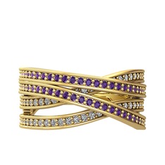 Rhys Yüzük - Ametist ve swarovski 925 ayar altın kaplama gümüş yüzük #145l893