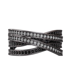 Rhys Yüzük - Beyaz zirkon ve siyah zirkon 925 ayar siyah rodyum kaplama gümüş yüzük #149fwqh