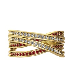Rhys Yüzük - Swarovski ve garnet 925 ayar altın kaplama gümüş yüzük #14rrt6m