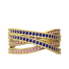 Rhys Yüzük - Lab safir ve pembe kuvars 18 ayar altın yüzük #14whgcn