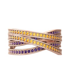 Rhys Yüzük - Sitrin ve ametist 925 ayar rose altın kaplama gümüş yüzük #154ckch