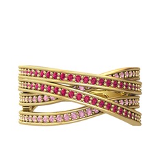 Rhys Yüzük - Rodolit garnet ve pembe kuvars 18 ayar altın yüzük #15jq6b7