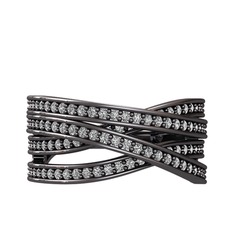 Rhys Yüzük - Beyaz zirkon 925 ayar siyah rodyum kaplama gümüş yüzük #15omk2t