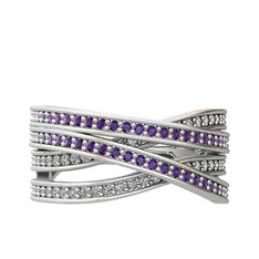 Ametist ve beyaz zirkon 925 ayar gümüş yüzük