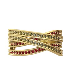 Peridot ve garnet 925 ayar altın kaplama gümüş yüzük