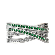 Yeşil kuvars ve swarovski 8 ayar beyaz altın yüzük