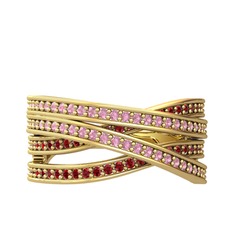 Rhys Yüzük - Pembe kuvars ve garnet 925 ayar altın kaplama gümüş yüzük #17cbr1o