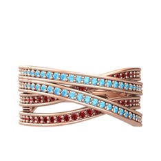 Rhys Yüzük - Akuamarin ve garnet 8 ayar rose altın yüzük #17lh30r