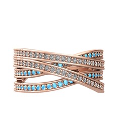 Swarovski ve akuamarin 8 ayar rose altın yüzük