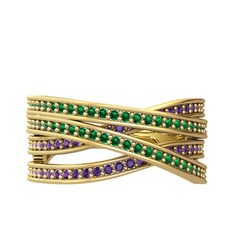 Rhys Yüzük - Yeşil kuvars ve ametist 925 ayar altın kaplama gümüş yüzük #17ylfxa