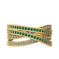 Rhys Yüzük - Yeşil kuvars ve pırlanta 925 ayar altın kaplama gümüş yüzük (0.484 karat) #1872edg