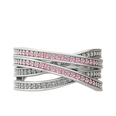Pembe kuvars ve swarovski 8 ayar beyaz altın yüzük