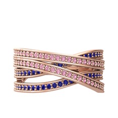 Rhys Yüzük - Pembe kuvars ve lab safir 14 ayar rose altın yüzük #1ab0sgf