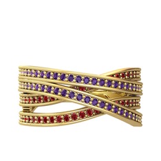 Ametist ve garnet 925 ayar altın kaplama gümüş yüzük