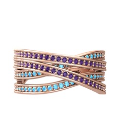 Ametist ve akuamarin 8 ayar rose altın yüzük