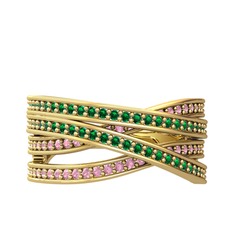 Rhys Yüzük - Yeşil kuvars ve pembe kuvars 18 ayar altın yüzük #1b7n61l