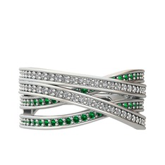 Swarovski ve yeşil kuvars 8 ayar beyaz altın yüzük