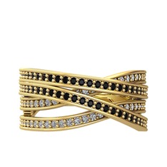 Rhys Yüzük - Siyah zirkon ve swarovski 925 ayar altın kaplama gümüş yüzük #1c9jf9m