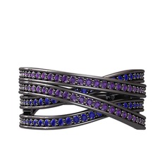 Rhys Yüzük - Ametist ve lab safir 925 ayar siyah rodyum kaplama gümüş yüzük #1d6h298