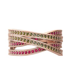 Rhys Yüzük - Peridot ve rodolit garnet 8 ayar rose altın yüzük #1da7ret