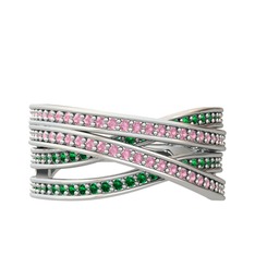 Rhys Yüzük - Pembe kuvars ve yeşil kuvars 8 ayar beyaz altın yüzük #1dl927w