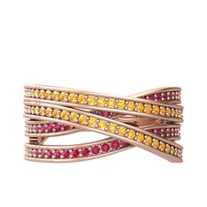 Sitrin ve rodolit garnet 8 ayar rose altın yüzük