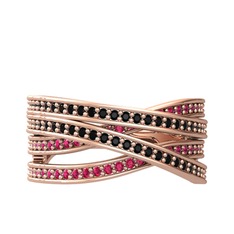 Rhys Yüzük - Siyah zirkon ve rodolit garnet 8 ayar rose altın yüzük #1dqiwma