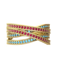 Rhys Yüzük - Rodolit garnet ve akuamarin 8 ayar altın yüzük #1duvmbm