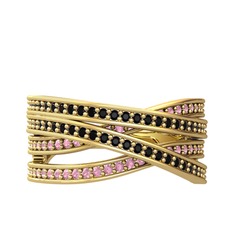 Rhys Yüzük - Siyah zirkon ve pembe kuvars 8 ayar altın yüzük #1e0zeld