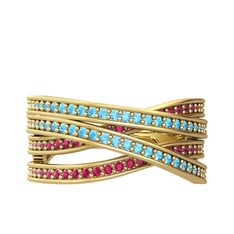 Rhys Yüzük - Akuamarin ve rodolit garnet 925 ayar altın kaplama gümüş yüzük #1e5bh81