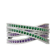 Rhys Yüzük - Yeşil kuvars ve ametist 18 ayar beyaz altın yüzük #1eblogt